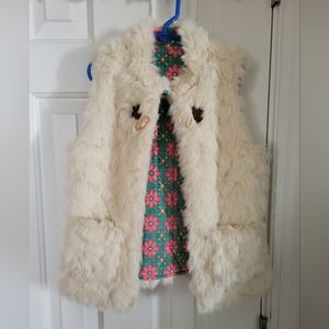 Matilda Jane Cream, Pink, Teal Reversible Teddy Vest - Size 12